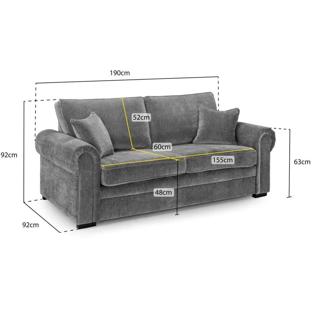 Elegant Grey Fabric 3-Seater Sofa with Sofabed Functionality