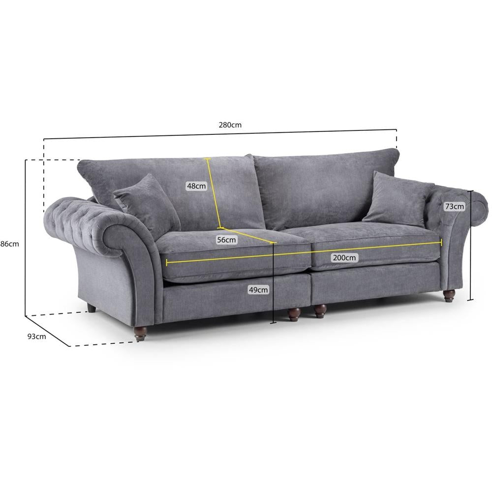 Windsor Fabric Fullback Chesterfield Grey 4 Seater Sofa