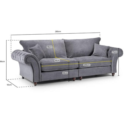 Windsor Fabric Fullback Chesterfield Stone 4 Seater Sofa