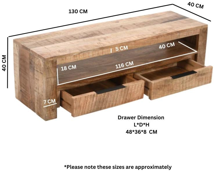 Surrey Brown Solid Wood 2 Drawer TV Unit upto 59inch