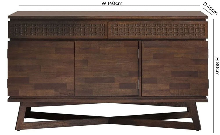 Boho Retreat 140cm Chocolate Wood Medium Sideboard - 3 Doors