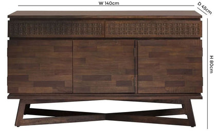 Boho Retreat 140cm Chocolate Wood Medium Sideboard - 3 Doors