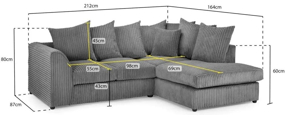 Harley Jumbo Grey Right Hand Facing Corner Sofa