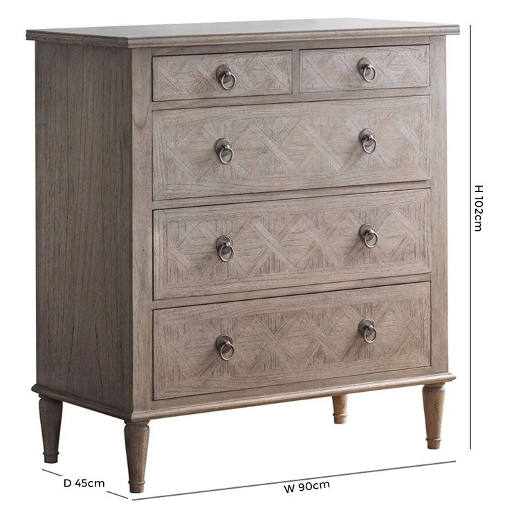 Mustique Mindi Wood 5 Drawer Chest