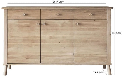 Wycombe 140cm Nordic Style Oak Medium Sideboard - 3 Doors