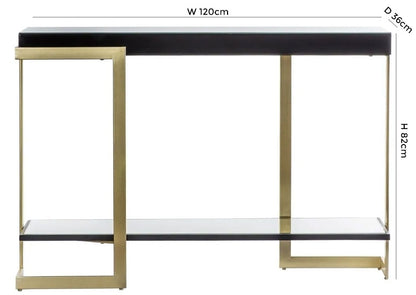 Ardella Black Glass Console Table - Gold Base