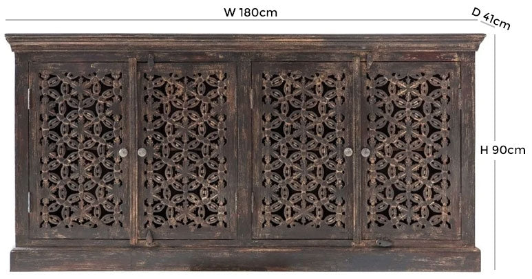 Balotra Carved Mango Wood 180cm Large Sideboard - 4 Doors