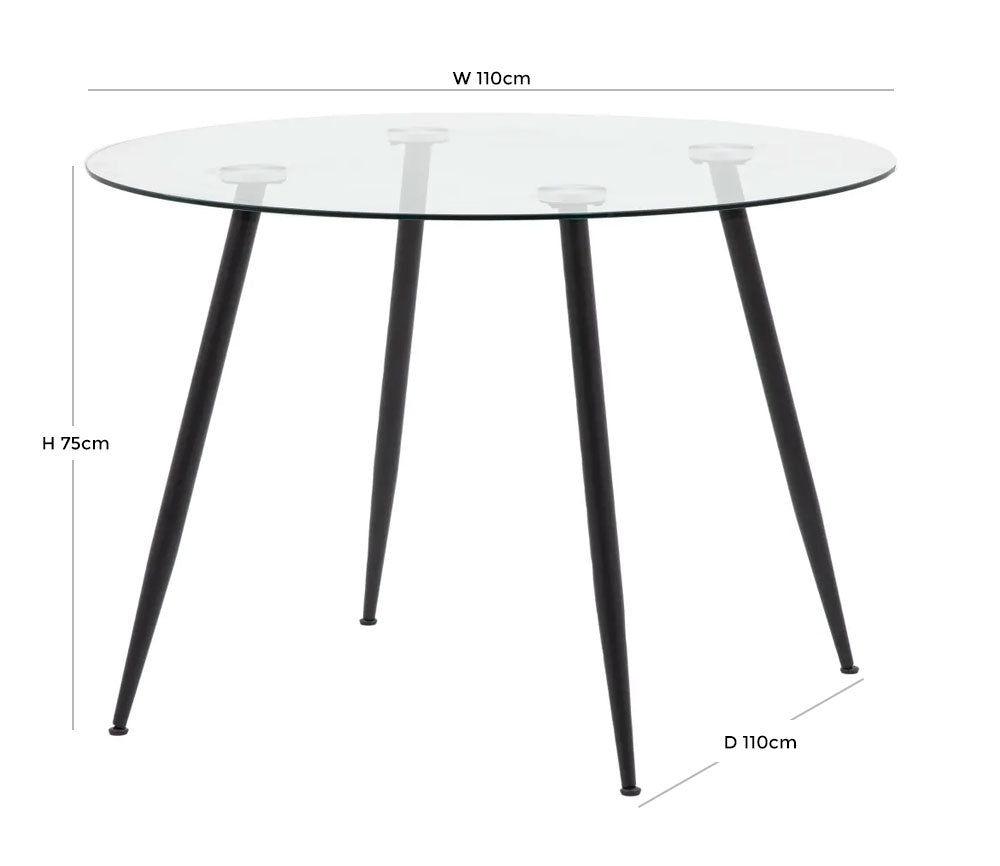 Mack 110cm Clear Glass Round Dining Table