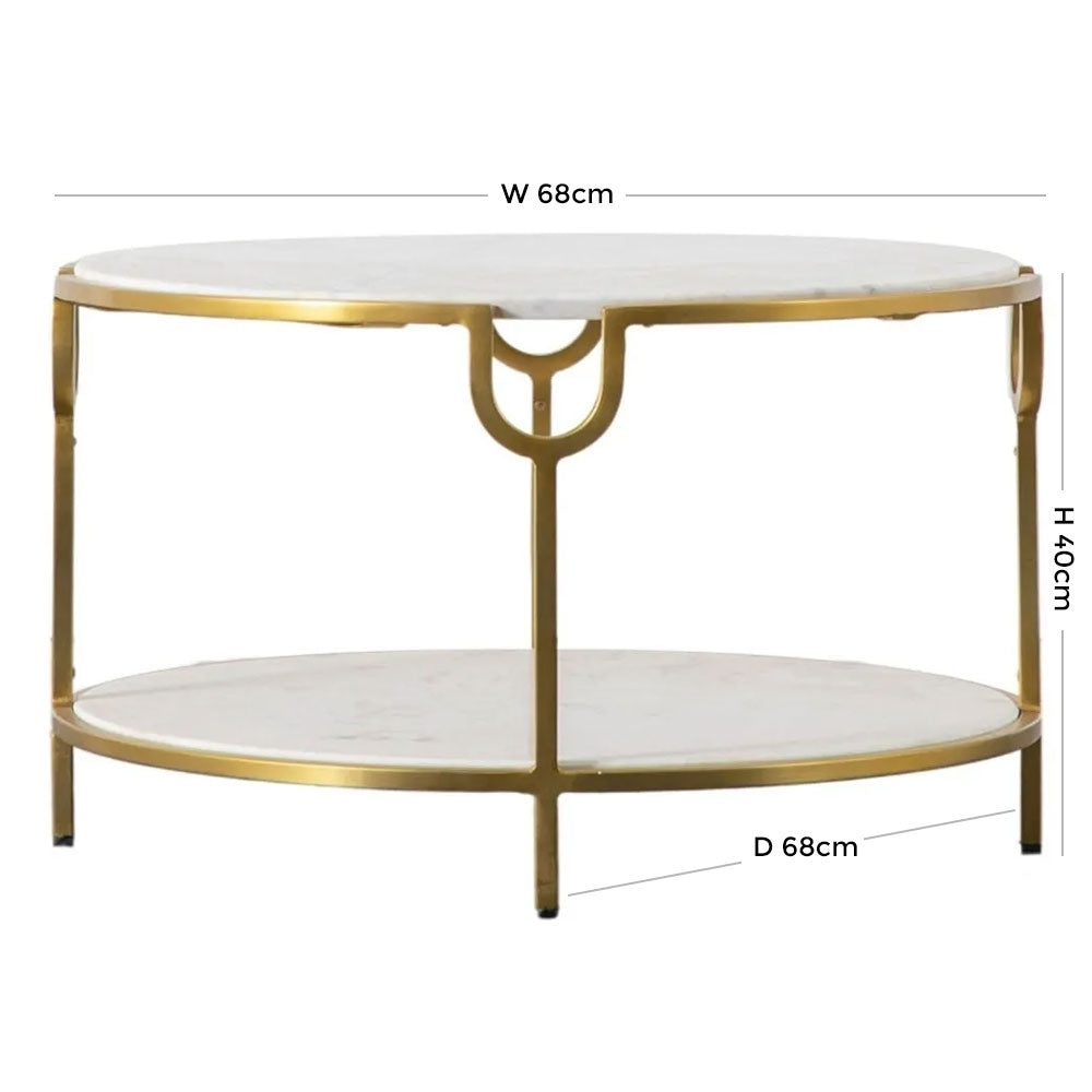 Weston White Marble and Gold Round Coffee Table