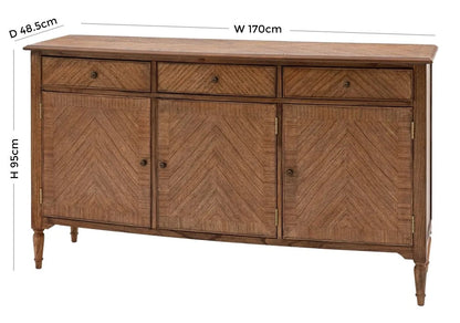 Highgrove Mindy Wood 170cm Large Sideboard - 3 Doors