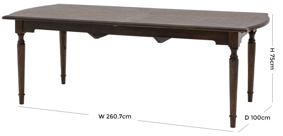 Madison Dark Coffee Wooden Extending Dining Table - 215cm-260cm