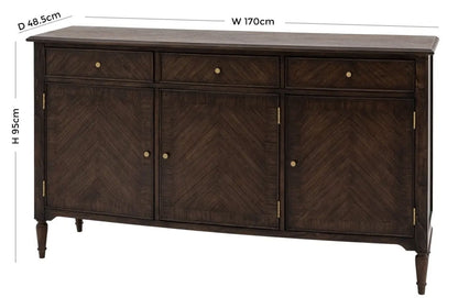 Madison Dark Coffee Wooden 170cm Large Sideboard - 3 Doors