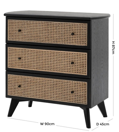 Skylar Black Rattan 3 Drawer Small Chest