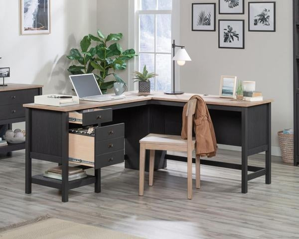 Teknik Shaker Style Raven Oak L-Shaped Desk