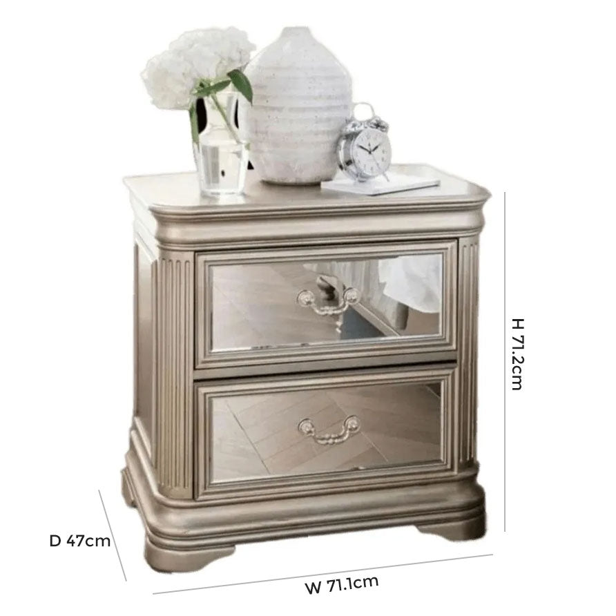 Vida Living Jessica Champagne Mirrored Bedside Cabinet