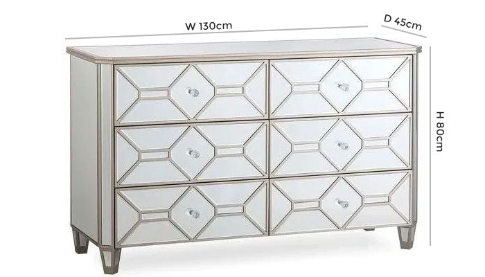 Vida Living Rosa Geometric Mirrored 6 Drawer Dressing Chest