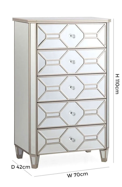 Vida Living Rosa Geometric Mirrored 5 Drawer Chest