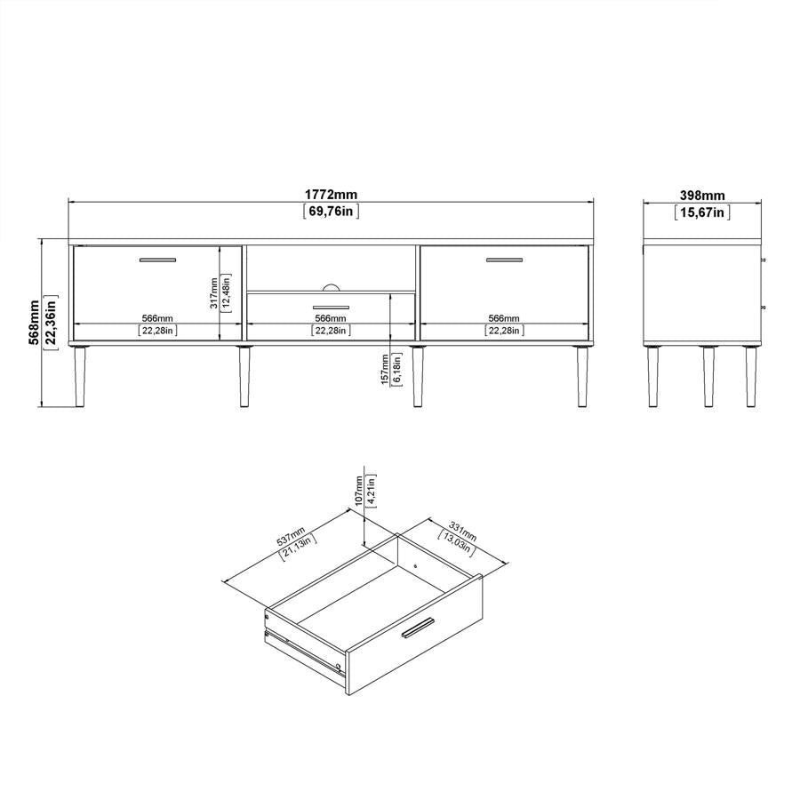 2 Door 1 Drawer Media TV Unit