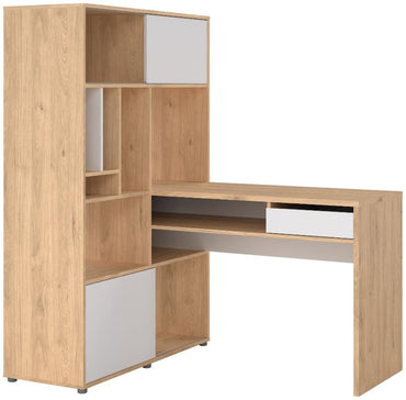 Function Jackson Hickory and White Plus Corner Desk with Bookcase