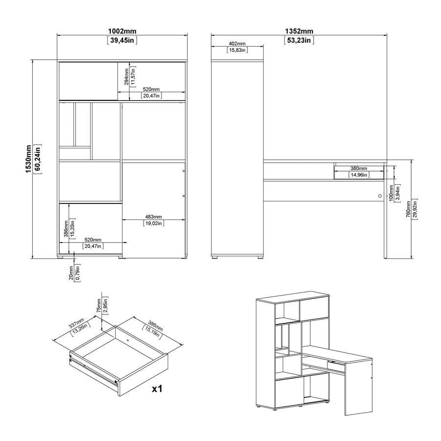 Function Jackson Hickory and White Plus Corner Desk with Bookcase