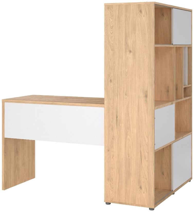 Function Jackson Hickory and White Plus Corner Desk with Bookcase