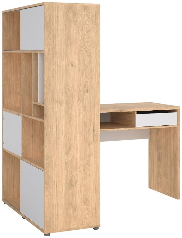 Function Jackson Hickory and White Plus Corner Desk with Bookcase