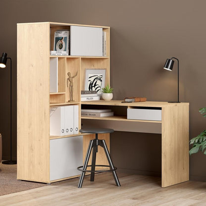 Function Jackson Hickory and White Plus Corner Desk with Bookcase