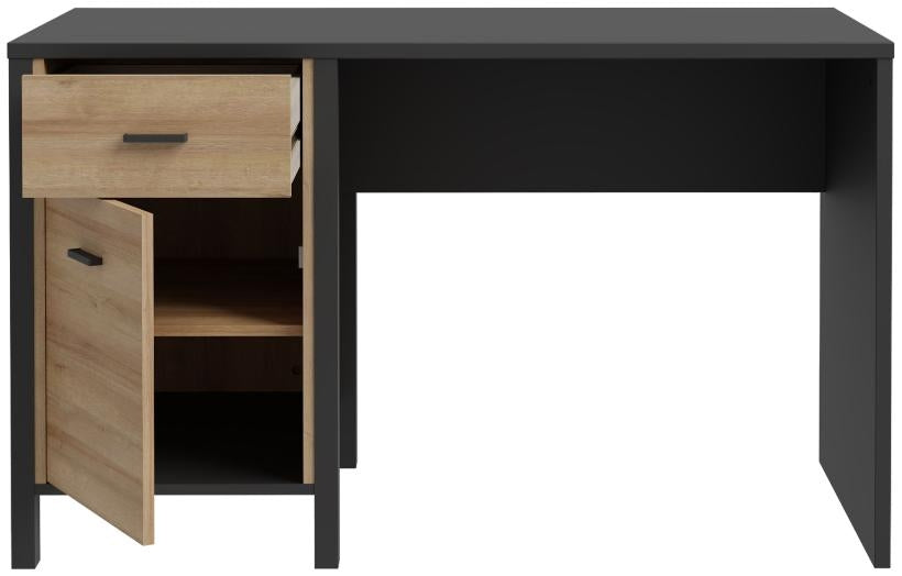 High Rock Matt Black and Riviera Oak 1 Door 1 Drawer Desk