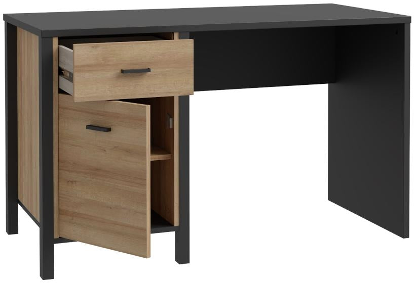 High Rock Matt Black and Riviera Oak 1 Door 1 Drawer Desk