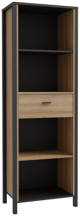 High Rock Matt Black and Riviera Oak 1 Drawer Shelf Unit