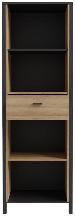 High Rock Matt Black and Riviera Oak 1 Drawer Shelf Unit