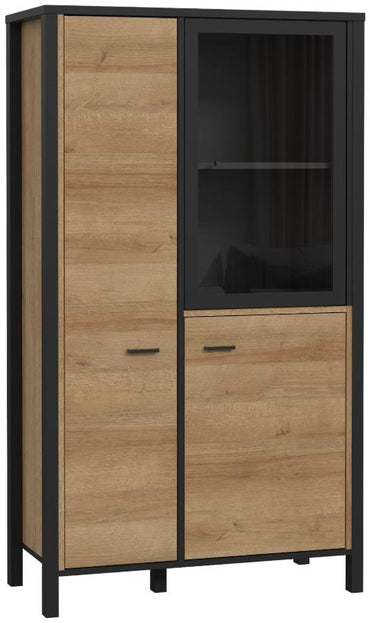 High Rock Matt Black and Riviera Oak 2 Door Small Display Cabinet