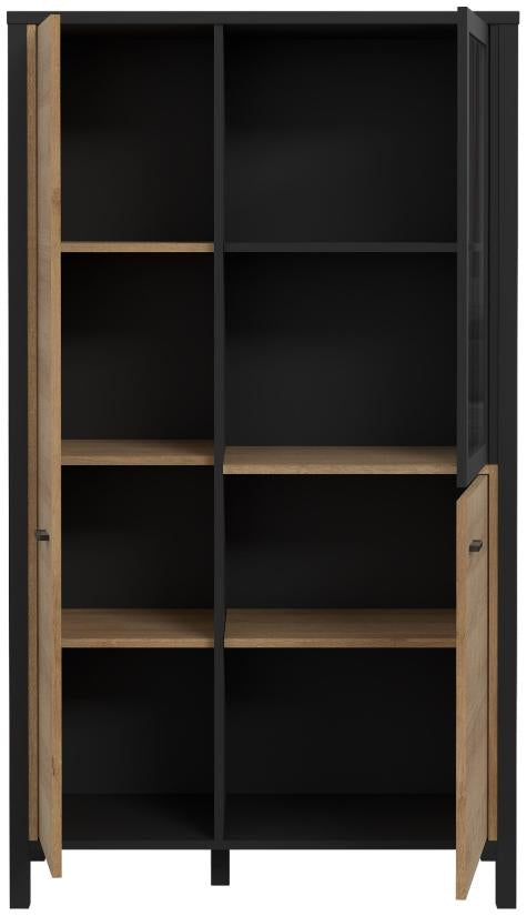 High Rock Matt Black and Riviera Oak 2 Door Small Display Cabinet