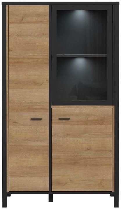 High Rock Matt Black and Riviera Oak 2 Door Small Display Cabinet