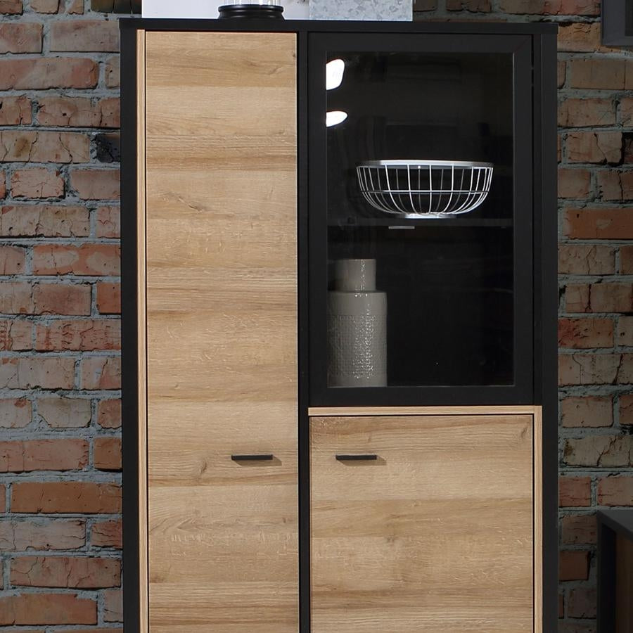 High Rock Matt Black and Riviera Oak 2 Door Small Display Cabinet