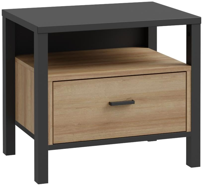 High Rock Matt Black and Riviera Oak Bedside