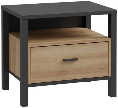 High Rock Matt Black and Riviera Oak Bedside