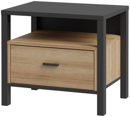 High Rock Matt Black and Riviera Oak Bedside