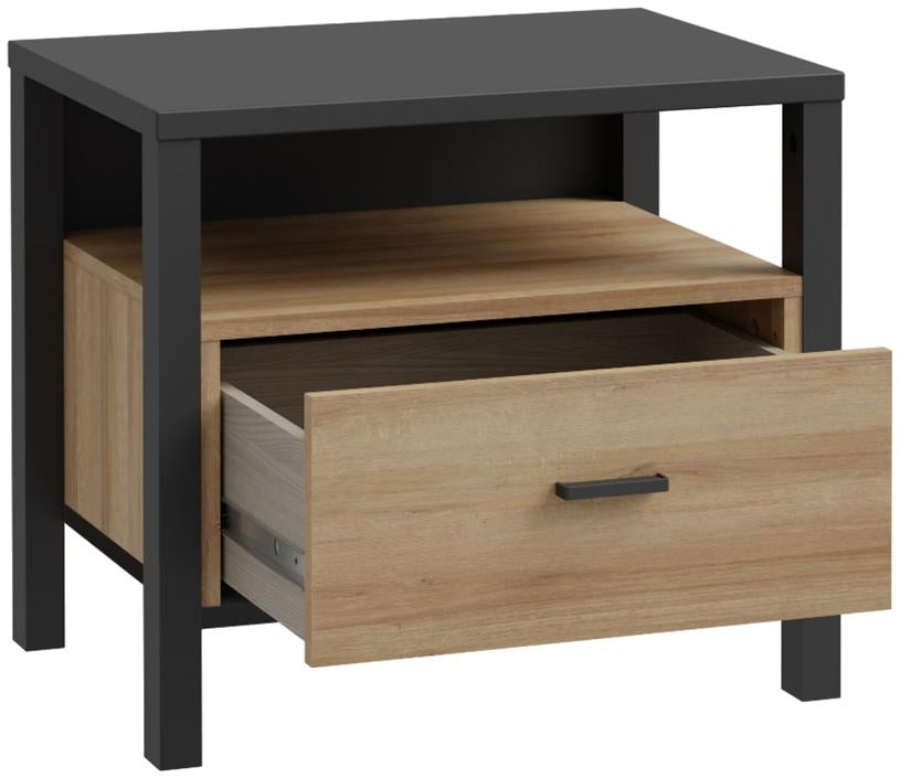 High Rock Matt Black and Riviera Oak Bedside