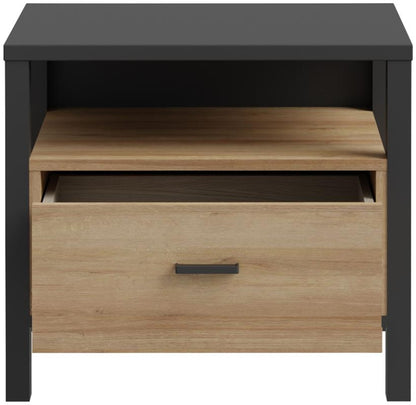 High Rock Matt Black and Riviera Oak Bedside