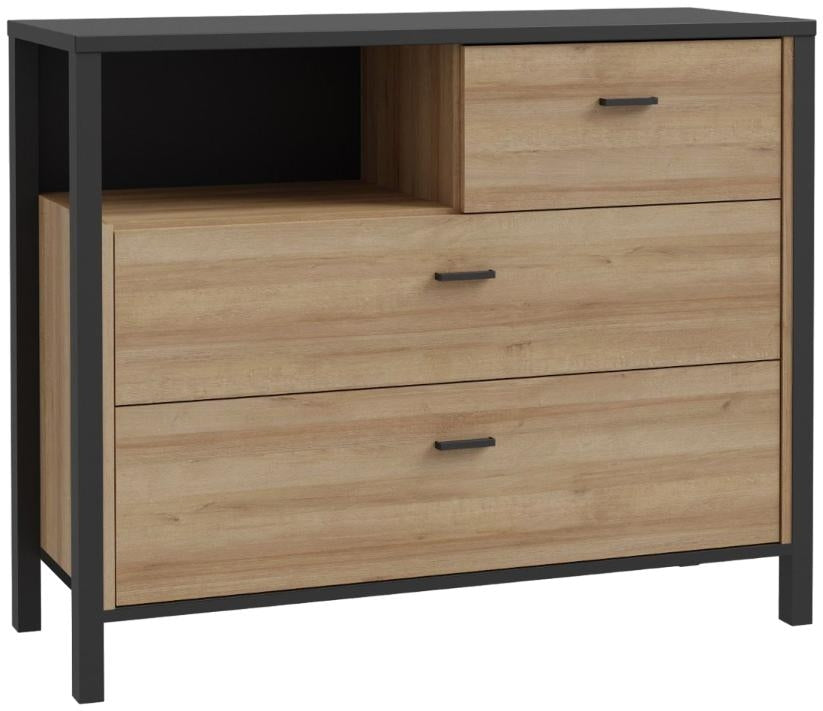 High Rock Matt Black and Riviera Oak 3 Drawer Chest