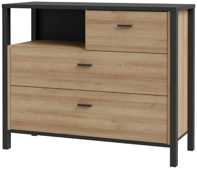 High Rock Matt Black and Riviera Oak 3 Drawer Chest