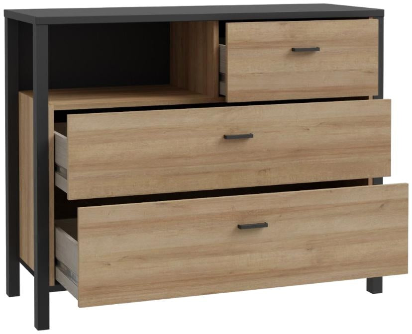 High Rock Matt Black and Riviera Oak 3 Drawer Chest