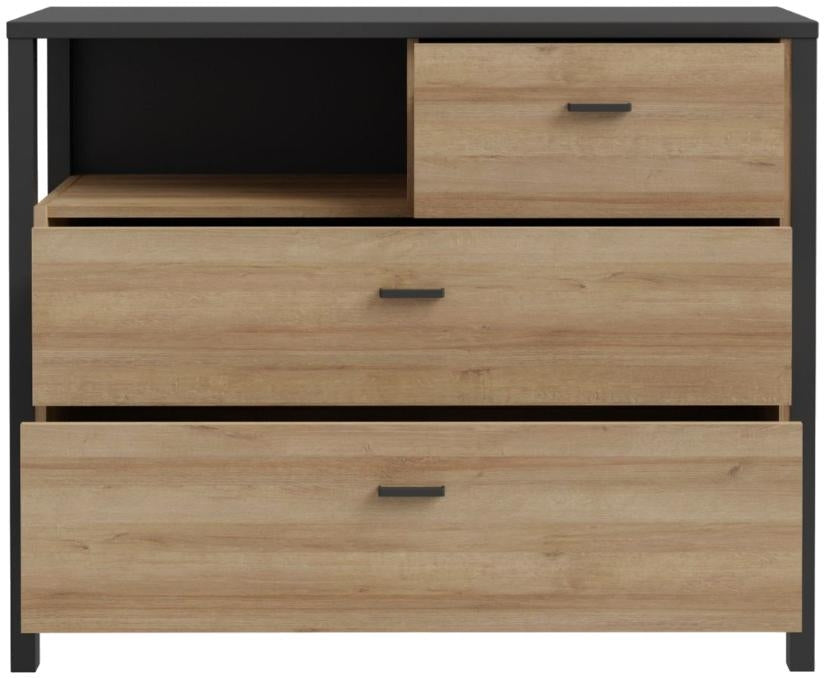 High Rock Matt Black and Riviera Oak 3 Drawer Chest