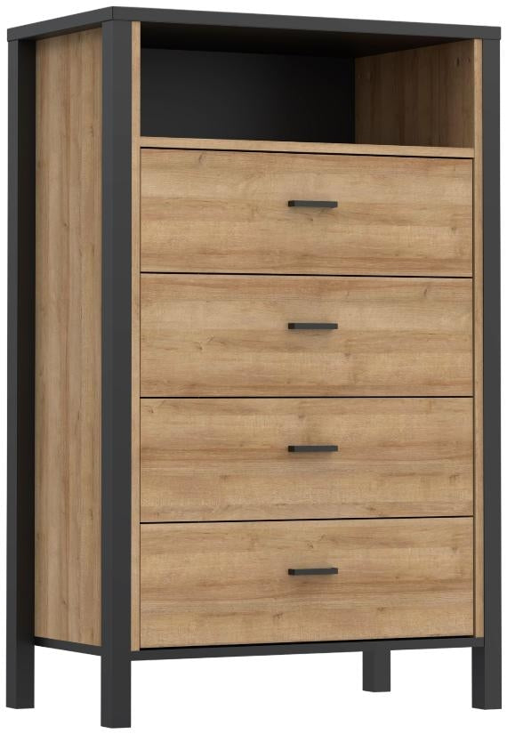 High Rock Matt Black and Riviera Oak 4 Drawer Chest