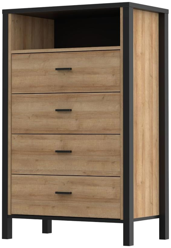 High Rock Matt Black and Riviera Oak 4 Drawer Chest