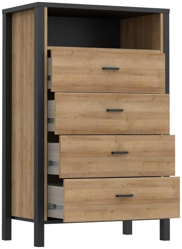 High Rock Matt Black and Riviera Oak 4 Drawer Chest