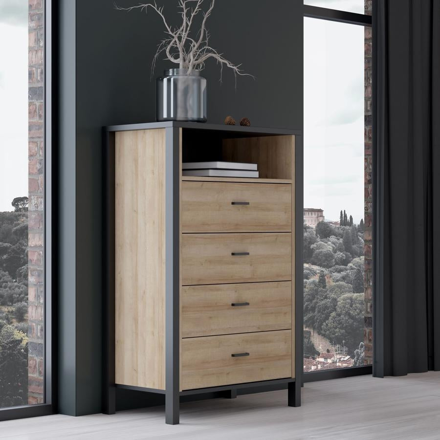 High Rock Matt Black and Riviera Oak 4 Drawer Chest