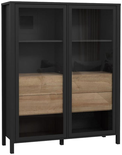 High Rock Matt Black and Riviera Oak Extra Wide Display Cabinet