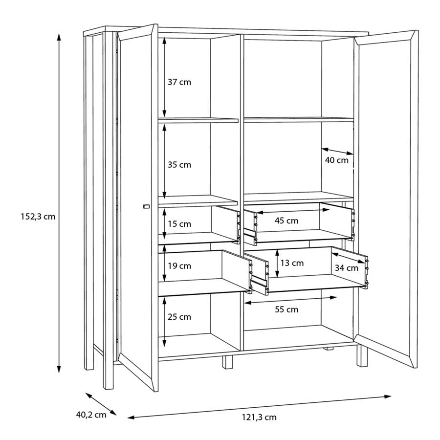 High Rock Matt Black and Riviera Oak Extra Wide Display Cabinet